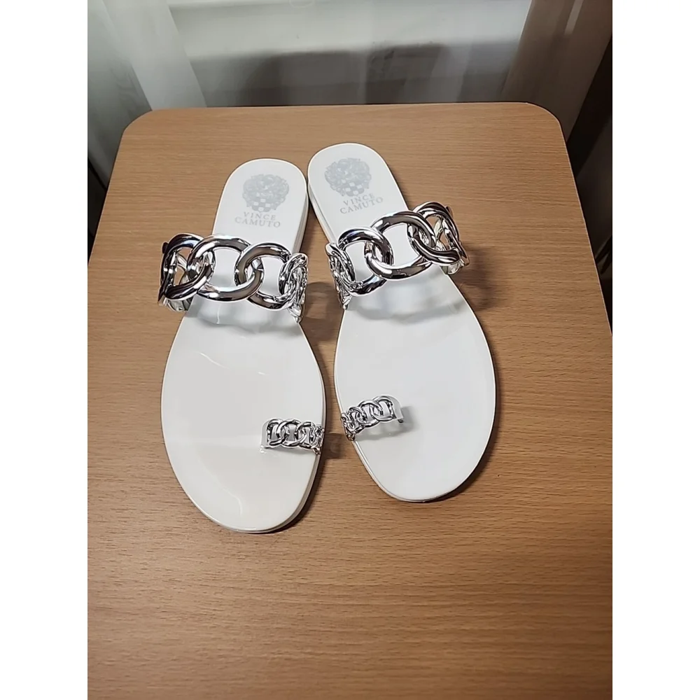 New Vince Camuto Women Emagenta Chain Toe Loop Jelly Sandal 9 M - White Silver - Picture 5 of 15